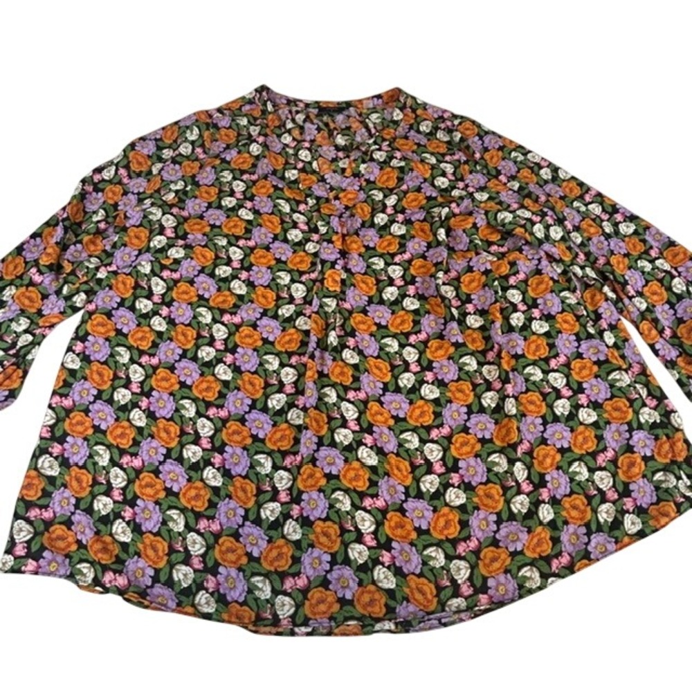 Tahari Women's V-Neck Long Sleeve Colorful Floral Tunic‎ Blouse 2X